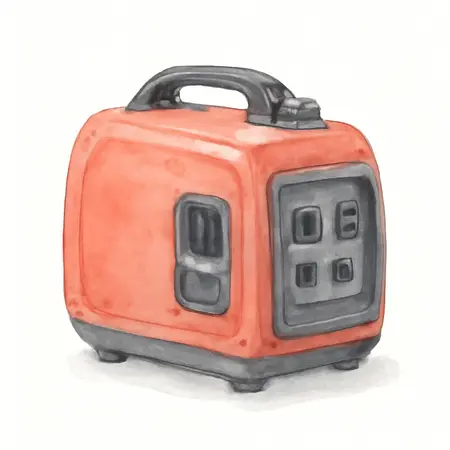 Water color illustrative image of a generic 3500 Watt SUPER QUIET Inverter Generator with CO SECURE Technology, CARB