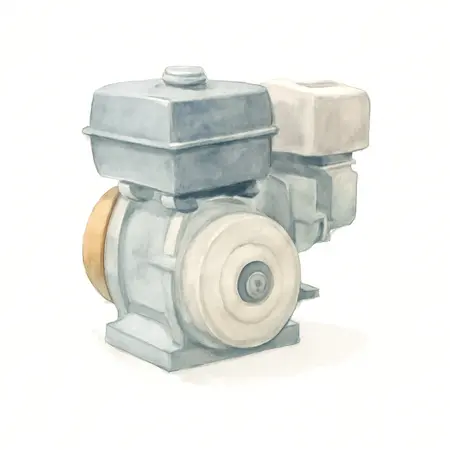 Water color illustrative image of a generic 8 HP (301cc) OHV Horizontal-Shaft Gas Engine, CARB
