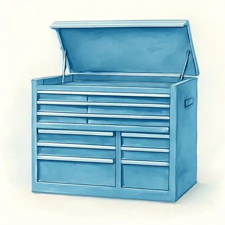 Water color illustrative image of a generic 72 in. x 22 in. Triple Bank Top Chest, Series 3, Blue