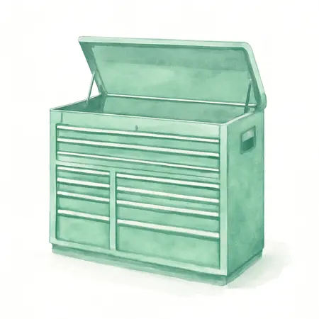 Water color illustrative image of a generic 72 in. x 22 in. Triple Bank Top Chest, Series 3, Green