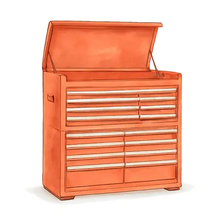 Water color illustrative image of a generic 72 in. x 22 in. Triple Bank Top Chest, Series 3, Orange