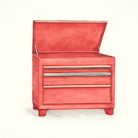 Water color illustrative image of a generic 72 in. x 22 in. Triple Bank Top Chest, Series 3, Red