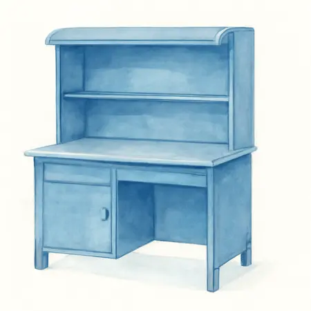 Water color illustrative image of a generic 73 in.  Professional Work Center Hutch, Blue