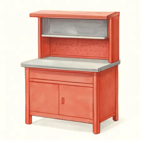 Water color illustrative image of a generic 73 in.  Professional Work Center Hutch, Red