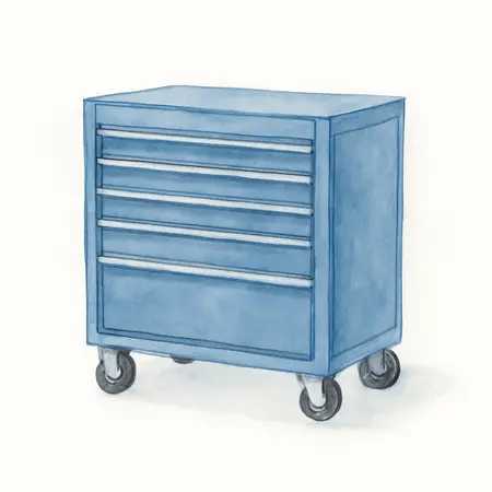 Water color illustrative image of a generic 73 in. x 25 in. Professional Roll Cab, Blue