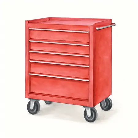 Water color illustrative image of a generic 73 in. x 25 in. Professional Roll Cab, Red