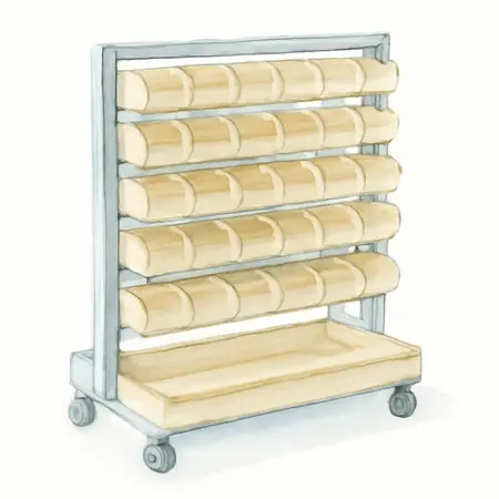 Water color illustrative image of a generic 74 Bin Mobile Double-Sided Floor Rack