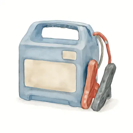Water color illustrative image of a generic 750 Peak Amp Portable Jump Starter and Power Pack