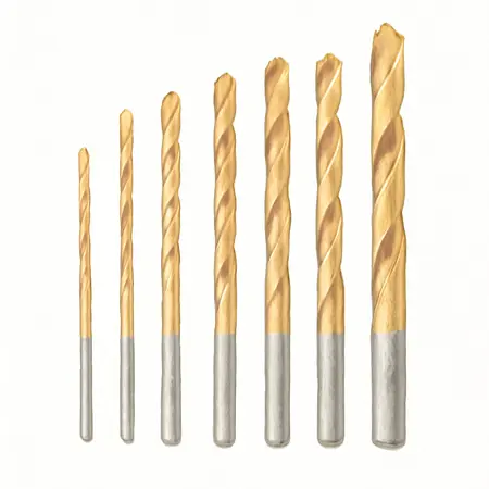 Water color illustrative image of a generic 7/64 in. Titanium High Speed Steel Drill Bits, 7 Piece