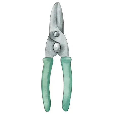 Water color illustrative image of a generic 7 In. Straight Cut Tin Snips