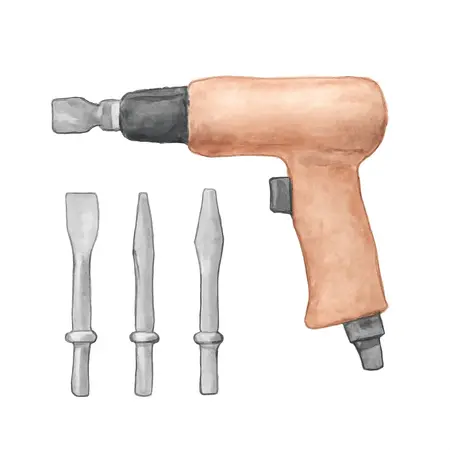 Water color illustrative image of a generic 7 in. Long Air Chisel Set, 3 Piece