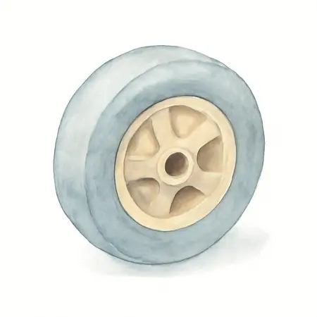 Water color illustrative image of a generic 7 in. Semi-Solid Tire with Polypropylene Hub