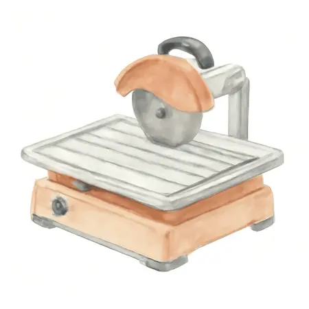 Water color illustrative image of a generic 10 Amp 7 in. Wet Tile Saw with Sliding Table