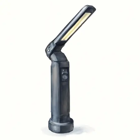 Water color illustrative image of a generic 800 Lumen LED Rechargeable Magnetic Handheld Foldable Slim Bar Work Light, Black