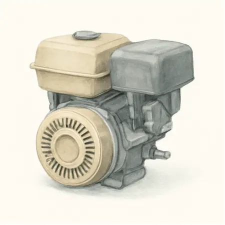 Water color illustrative image of a generic 8 HP (301cc) OHV Horizontal Shaft Gas Engine, EPA