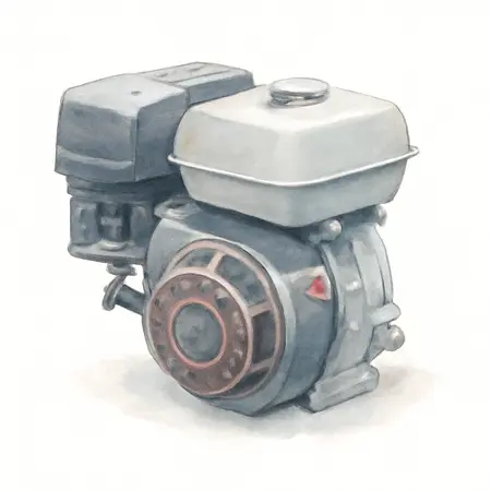 Water color illustrative image of a generic 8 HP (301cc) OHV Horizontal Shaft Gas Engine, EPA/CARB