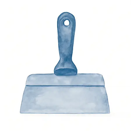 Water color illustrative image of a generic 8 in.  Blue Steel Taping Knife