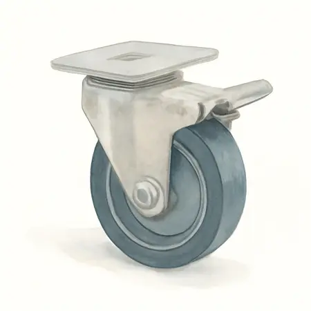 Water color illustrative image of a generic 8 in. Cushioned Rubber Swivel Caster with Brake