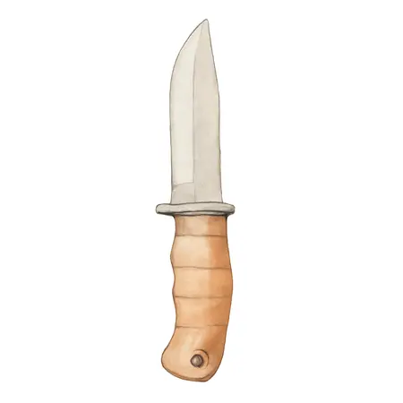 Water color illustrative image of a generic 8 in. Survival/Hunting Knife