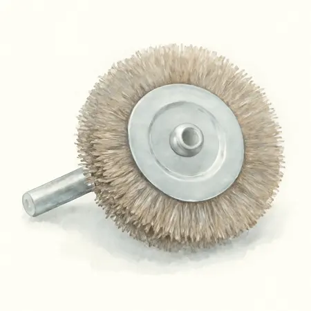 Water color illustrative image of a generic 8 in. x 1 in. x 1 in. Arbor with 5/8 in. Adapter Crimp Wire Wheel