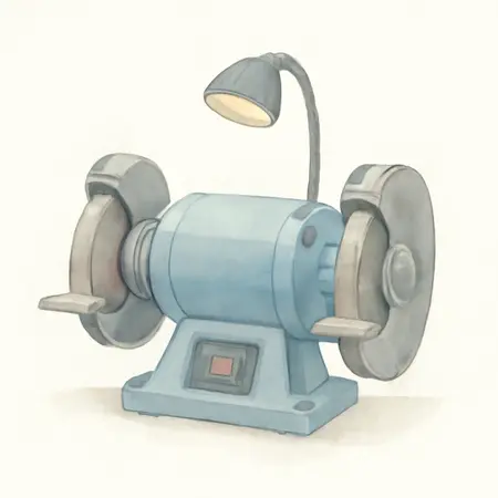 Water color illustrative image of a generic 8 in. Variable-Speed Bench Grinder with LED Work Light