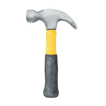 Water color illustrative image of a generic 8 oz. Stubby Claw Hammer