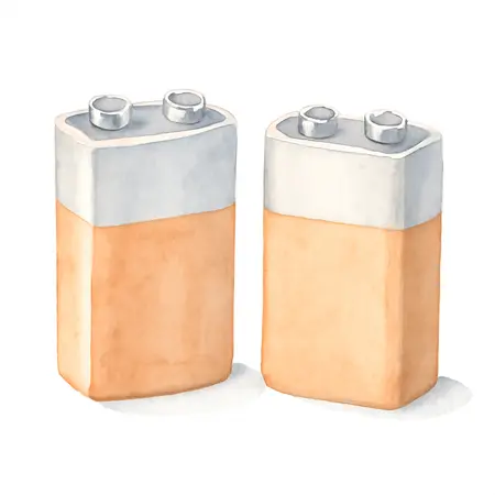Water color illustrative image of a generic 9V Alkaline Batteries, 2 Pack