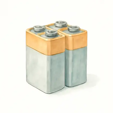 Water color illustrative image of a generic 9V Alkaline Batteries, 4 Pack