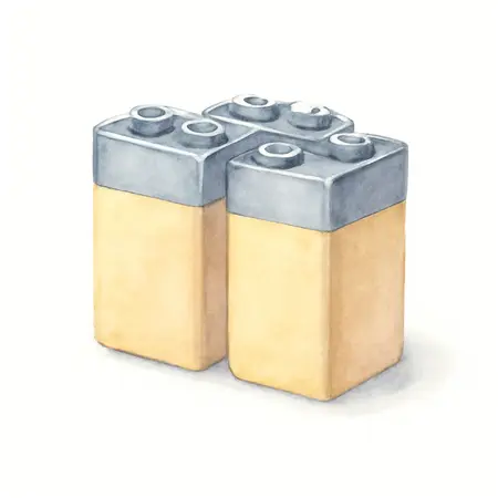 Water color illustrative image of a generic 9V Zinc Chloride Batteries, 4 Pack