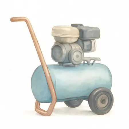 Water color illustrative image of a generic 9 gallon 212cc 135 PSI Wheelbarrow Air Compressor EPA
