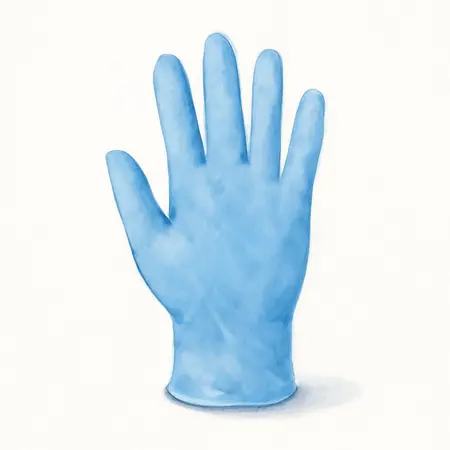 Water color illustrative image of a generic 9 mil Nitrile Powder-Free Gloves, X-Large, 50 Pack