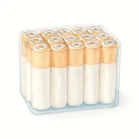 Water color illustrative image of a generic AAA PRIME POWER Alkaline Batteries, 18 Pack