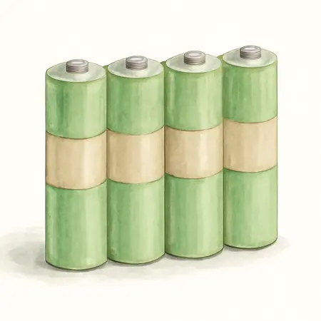 Water color illustrative image of a generic AAA High Capacity NiMH Rechargeable Batteries, 4 Pack