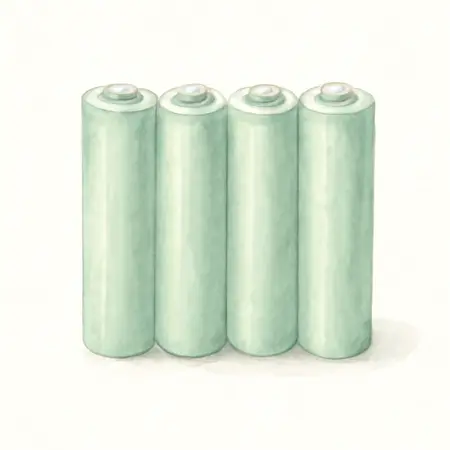 Water color illustrative image of a generic AA High Capacity NiMH Rechargeable Batteries, 4 Pack