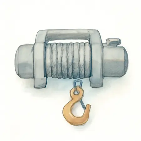 Water color illustrative image of a generic 12,000 lb. Winch with Synthetic Rope and Wireless Remote