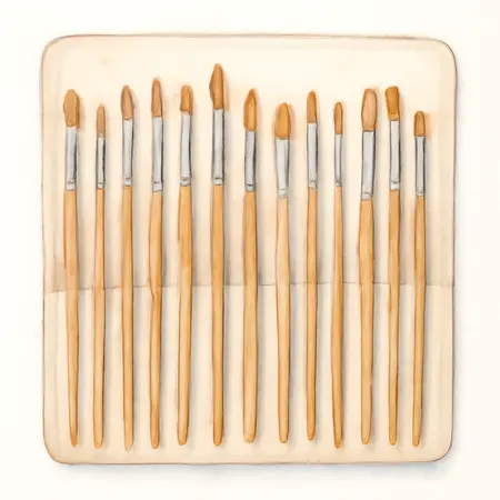 Water color illustrative image of a generic Artist Brush Set, 20 Piece