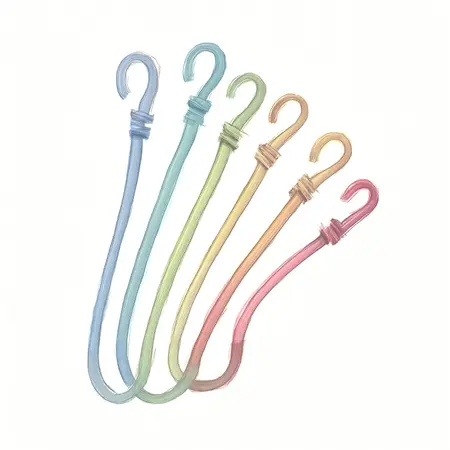 Water color illustrative image of a generic Assorted Length Elastic Stretch Cords, 6 Piece