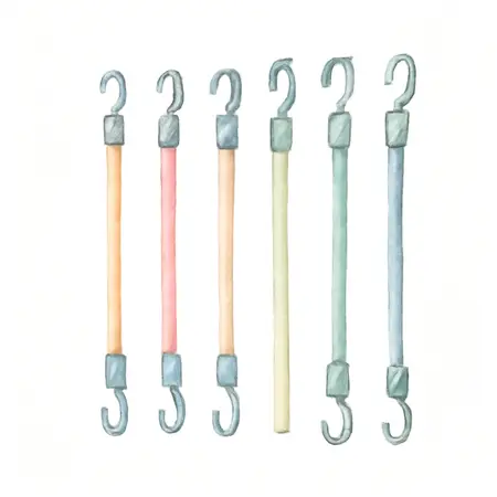 Water color illustrative image of a generic Assorted Length Elastic Tie Downs, 6 Piece