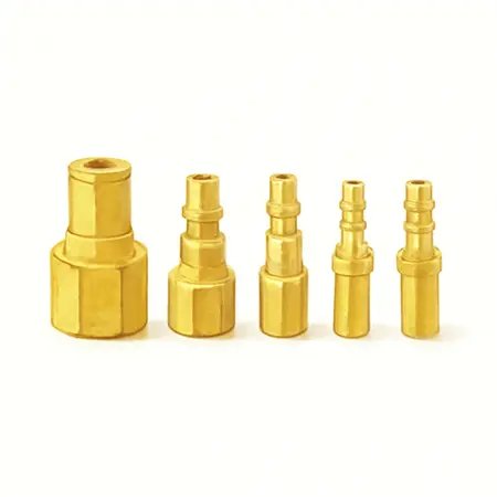 Water color illustrative image of a generic Brass Industrial Coupler Connector Set, 5 Pc.