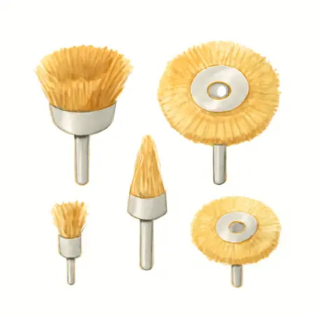Water color illustrative image of a generic CHICAGO ELECTRIC POWER TOOLS Brass Rotary Wheel and Brush Set, 5 Piece