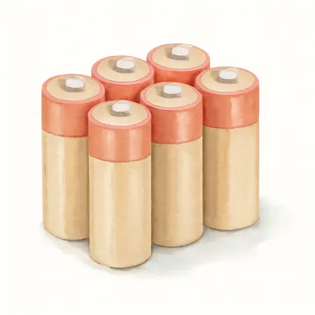 Water color illustrative image of a generic C Alkaline Batteries, 6 Pack