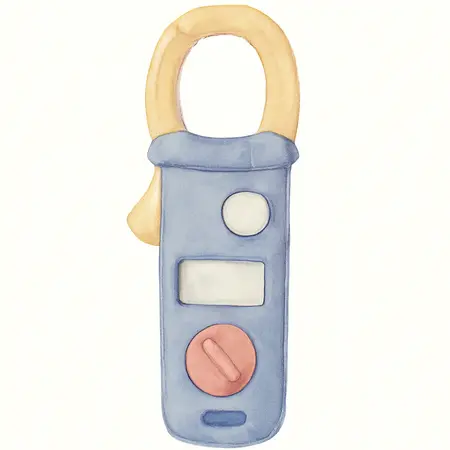 Water color illustrative image of a generic CM200A 200A Fork Style Clamp Meter