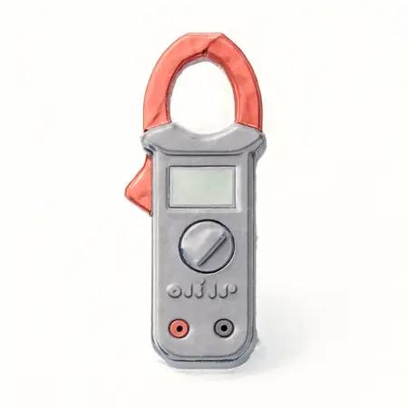 Water color illustrative image of a generic CM610A 600A T-RMS AC/DC Clamp Meter