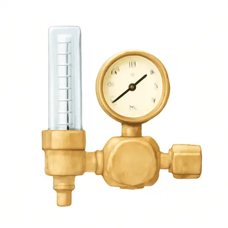 Water color illustrative image of a generic CO2/Argon Flow Gauge Regulator