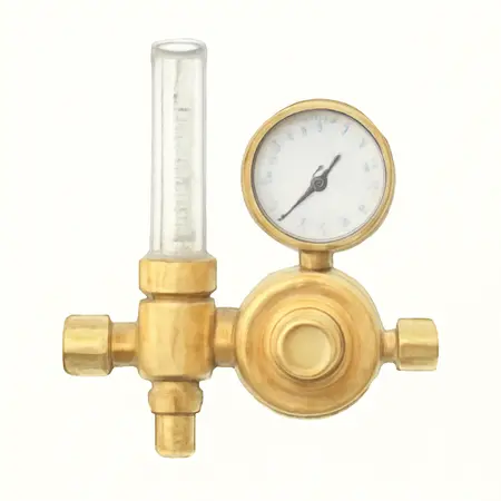 Water color illustrative image of a generic CO2/Argon/Helium Flowmeter Regulator