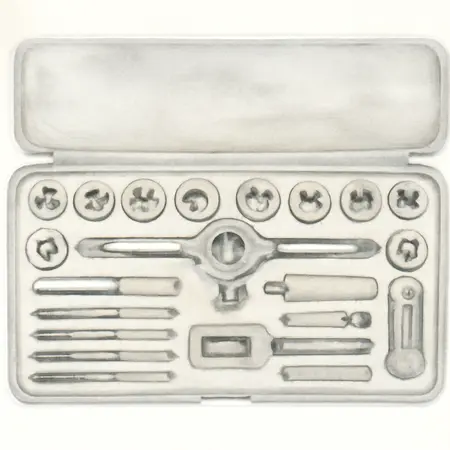 Water color illustrative image of a generic Carbon Steel Metric Tap and Die Set, 40 Pc.