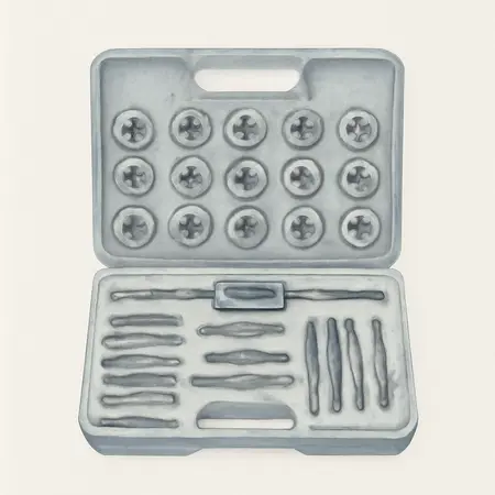 Water color illustrative image of a generic Carbon Steel SAE Tap and Die Set, 40 Pc.