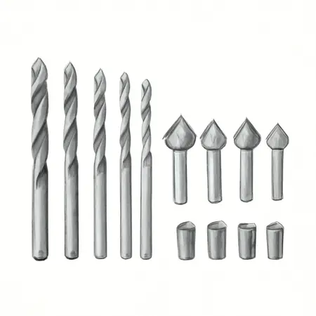Water color illustrative image of a generic Carbon Steel Tapered Drill Bit and Countersink Set, 22 Pc.