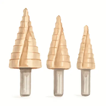 Water color illustrative image of a generic Cobalt Steel Step Drill Bit Set, 3 Piece