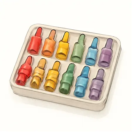 Water color illustrative image of a generic Color-Coded Automotive Coupler and Plug Set, 14 Pc.